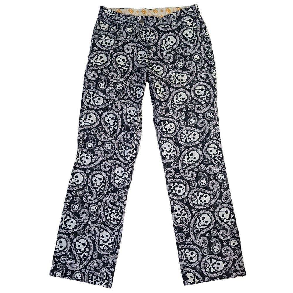 Loudmouth Golf Skull Pants Men's 32x34* Black White Paisley Print Cotton Spandex